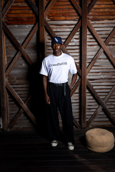 Crane Oversized  White T-Shirt  (Black Embroidery)